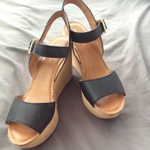 Tommy Hilfiger black tan wedge with black straps